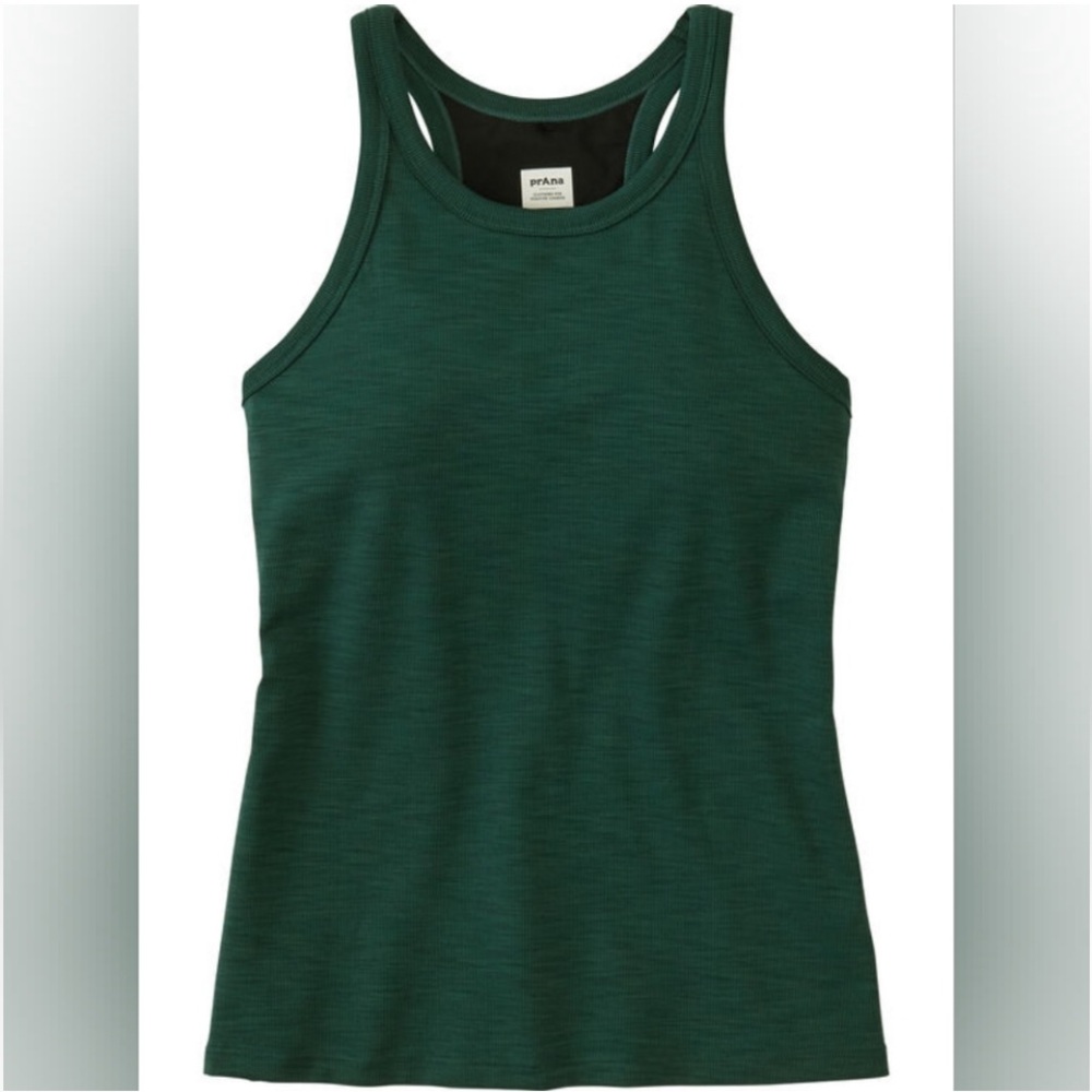 PrAna Becksa 2X Women’s Plus size Deep Pine racerback ribbed tank with shelf bra